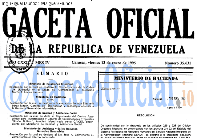 Gaceta Oficial 35631 del 13 Enero 1995