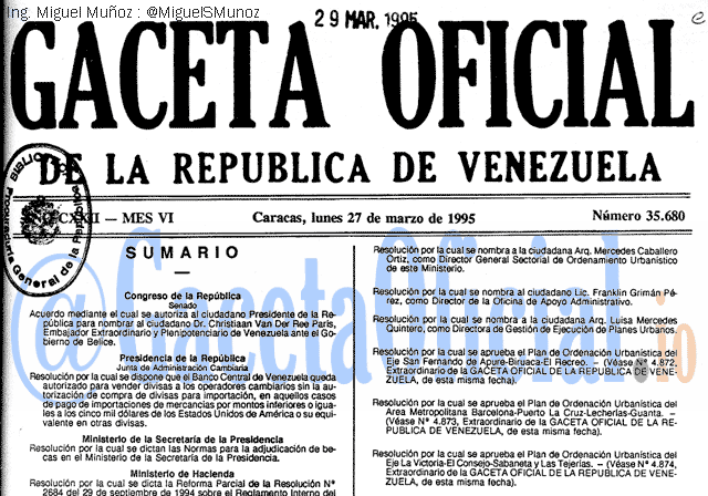Gaceta Oficial 35680 del 27 Marzo 1995