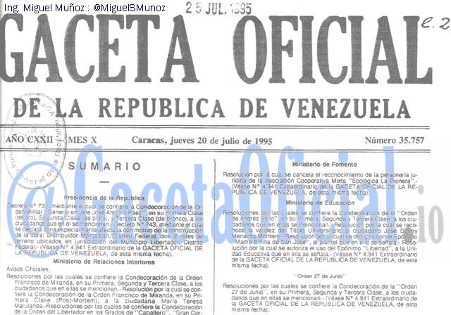 Gaceta Oficial 35757 del 20 Julio 1995
