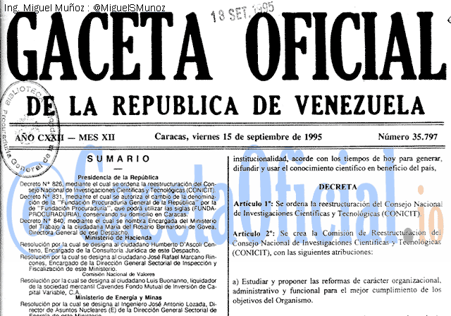 Gaceta Oficial 35797 del 15 Septiembre 1995