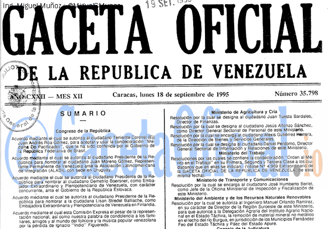 Gaceta Oficial 35798 del 18 Septiembre 1995