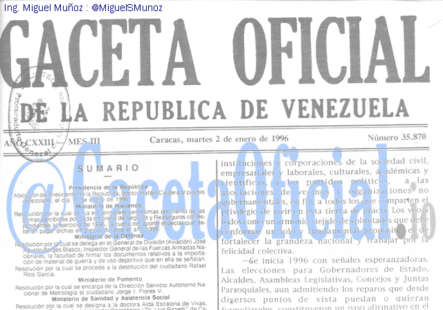 Gaceta Oficial 35870 del 2 Enero 1996
