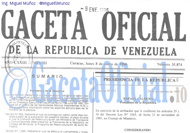 Gaceta Oficial 35874 del 8 Enero 1996