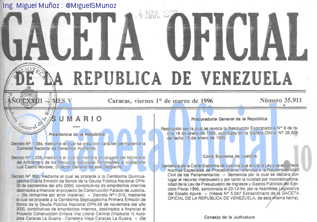 Gaceta Oficial 35911 del 1 Marzo 1996