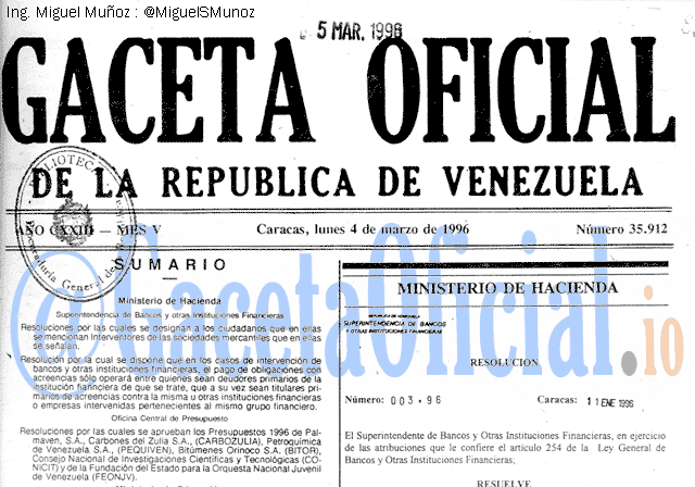 Gaceta Oficial 35912 del 4 Marzo 1996