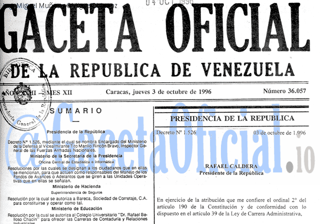Gaceta Oficial 36057 del 3 Octubre 1996