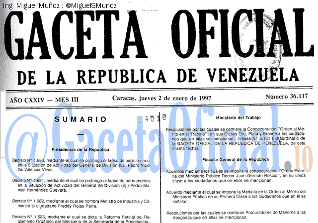 Gaceta Oficial 36117 del 2 Enero 1997