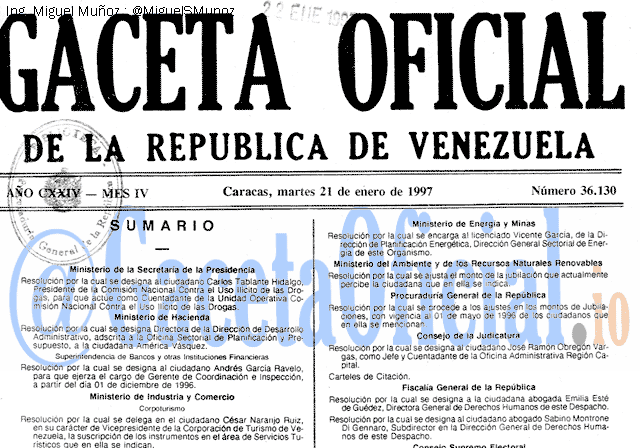 Gaceta Oficial 36130 del 21 Enero 1997