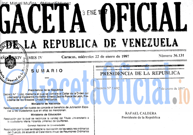 Gaceta Oficial 36131 del 22 Enero 1997