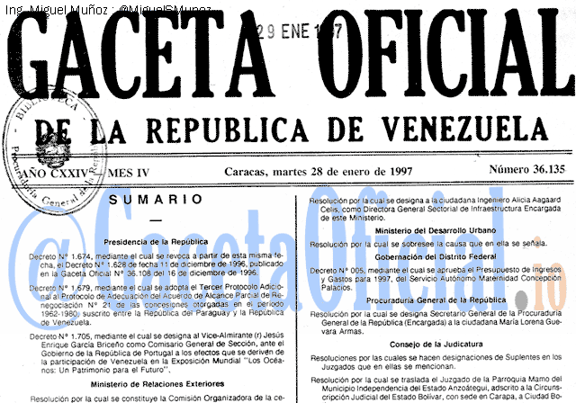 Gaceta Oficial 36135 del 28 Enero 1997