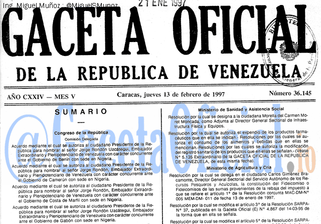 Gaceta Oficial 36145 del 13 Febrero 1997