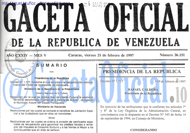 Gaceta Oficial 36151 del 21 Febrero 1997