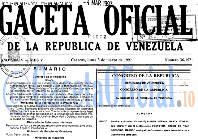 Gaceta Oficial 36157 del 3 Marzo 1997