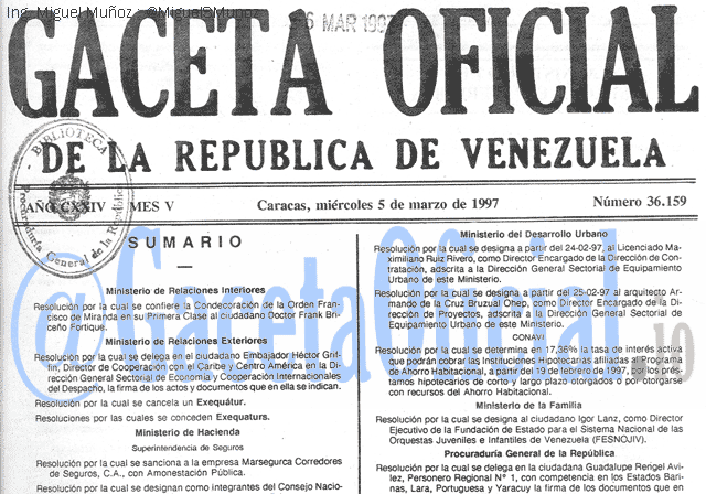 Gaceta Oficial 36159 del 5 Marzo 1997