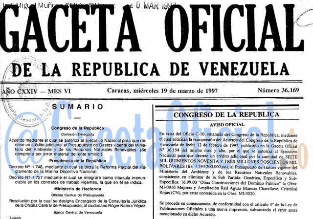 Gaceta Oficial 36169 del 19 Marzo 1997