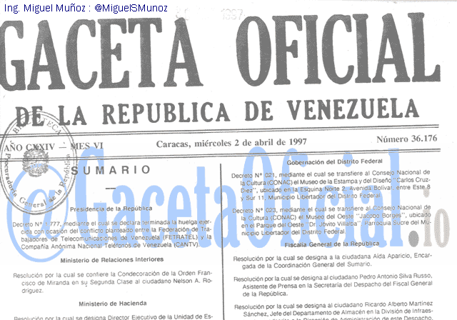 Gaceta Oficial 36176 del 2 Abril 1997