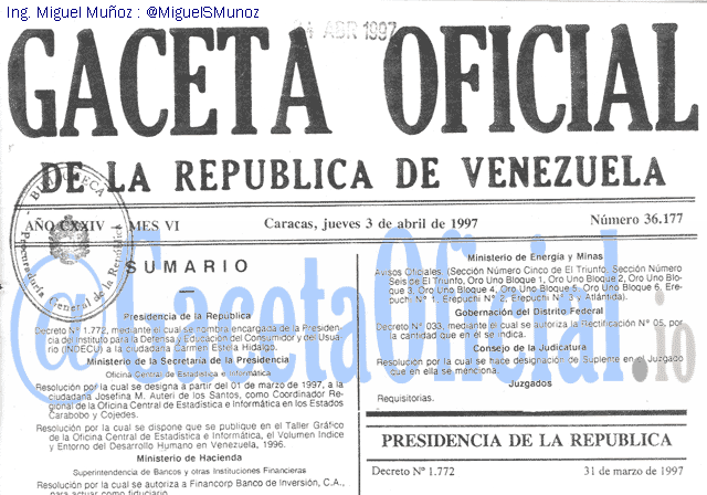 Gaceta Oficial 36177 del 3 Abril 1997
