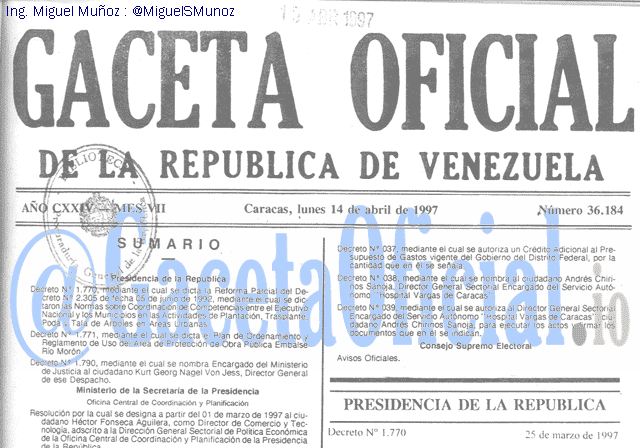 Gaceta Oficial 36184 del 14 Abril 1997