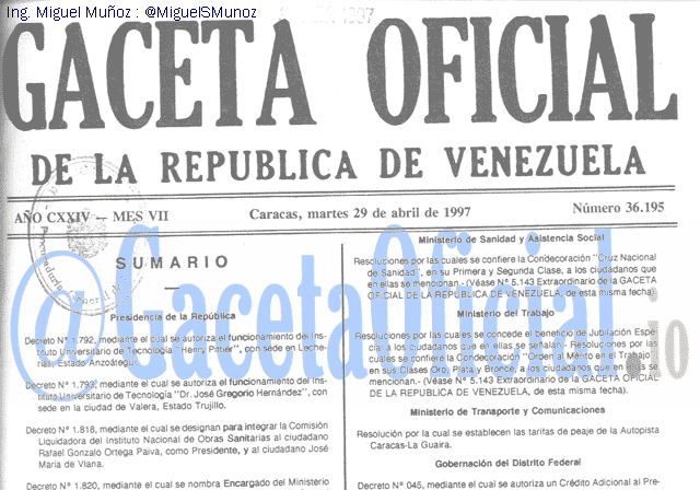 Gaceta Oficial 36195 del 29 Abril 1997