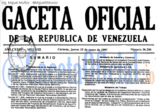 Gaceta Oficial 36206 del 15 Mayo 1997