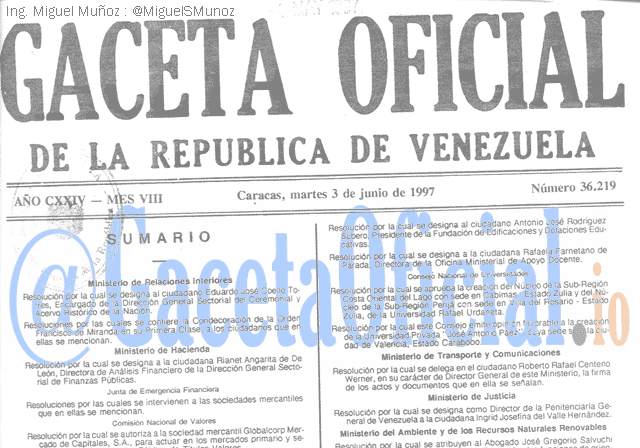 Gaceta Oficial 36219 del 3 Junio 1997