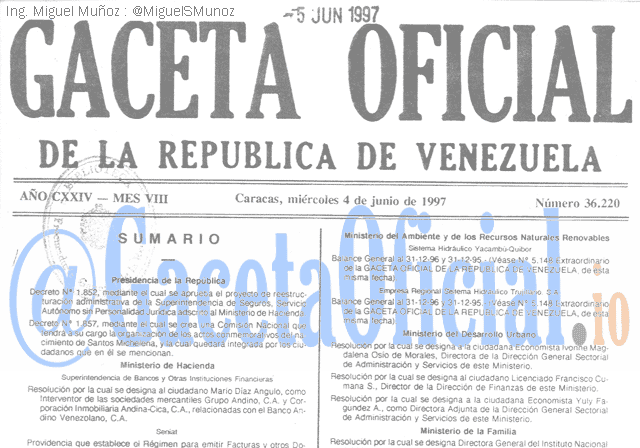 Gaceta Oficial 36220 del 4 Junio 1997