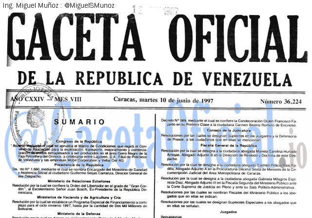 Gaceta Oficial 36224 del 10 Junio 1997