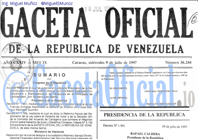 Gaceta Oficial 36244 del 9 Julio 1997