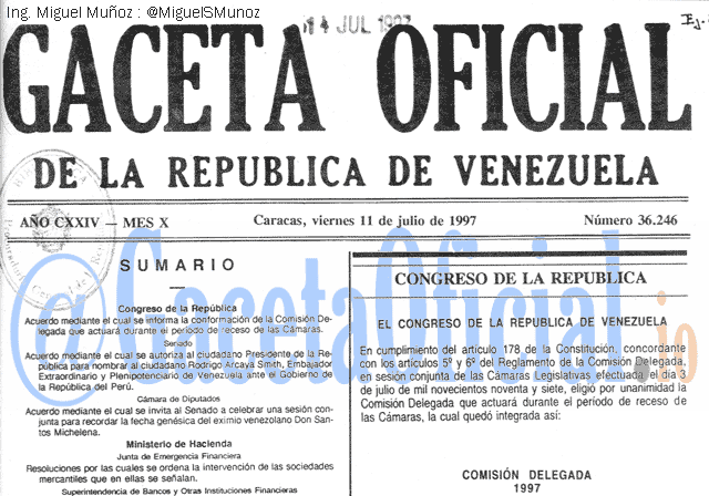 Gaceta Oficial 36246 del 11 Julio 1997