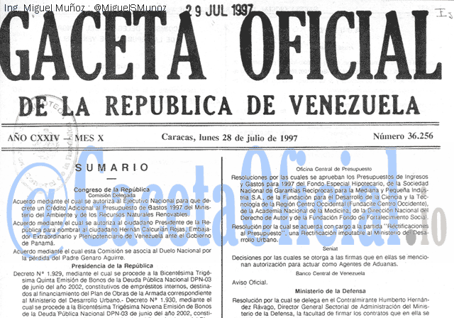 Gaceta Oficial 36256 del 28 Julio 1997