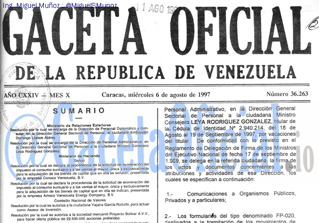 Gaceta Oficial 36263 del 6 Agosto 1997