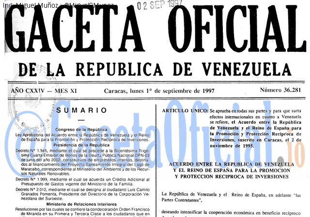 Gaceta Oficial 36281 del 1 Septiembre 1997