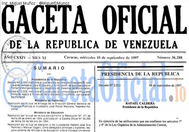 Gaceta Oficial 36288 del 10 Septiembre 1997