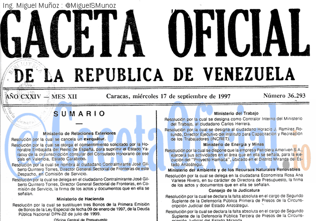 Gaceta Oficial 36293 del 17 Septiembre 1997