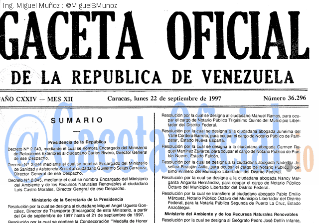 Gaceta Oficial 36296 del 22 Septiembre 1997