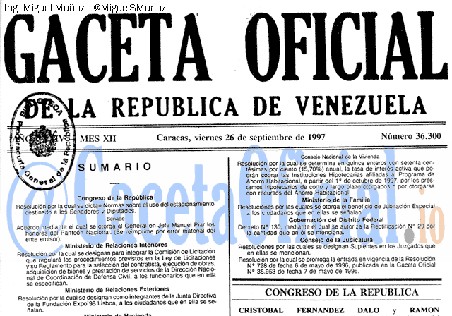 Gaceta Oficial 36300 del 26 Septiembre 1997