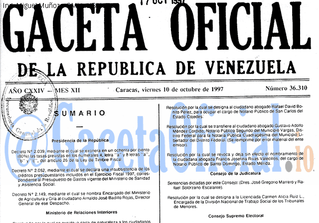 Gaceta Oficial 36310 del 10 Octubre 1997