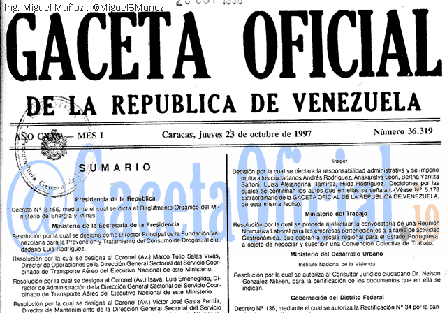 Gaceta Oficial 36319 del 23 Octubre 1997