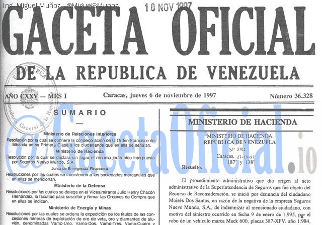 Gaceta Oficial 36328 del 6 Noviembre 1997