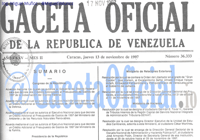 Gaceta Oficial 36333 del 13 Noviembre 1997