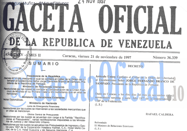 Gaceta Oficial 36339 del 21 Noviembre 1997