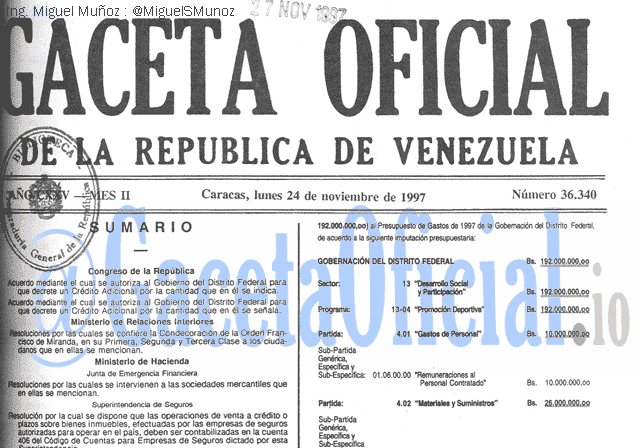 Gaceta Oficial 36340 del 24 Noviembre 1997