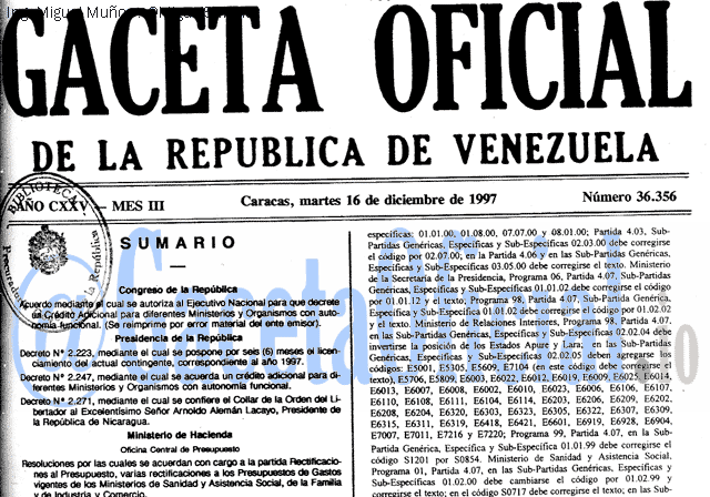 Gaceta Oficial 36356 del 16 Diciembre 1997