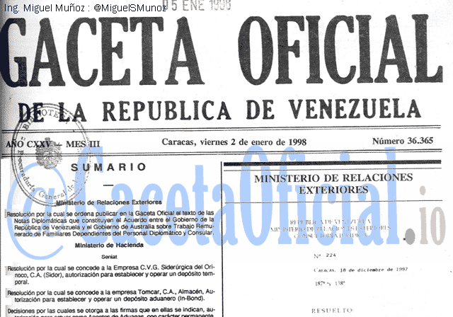Gaceta Oficial 36365 del 2 Enero 1998