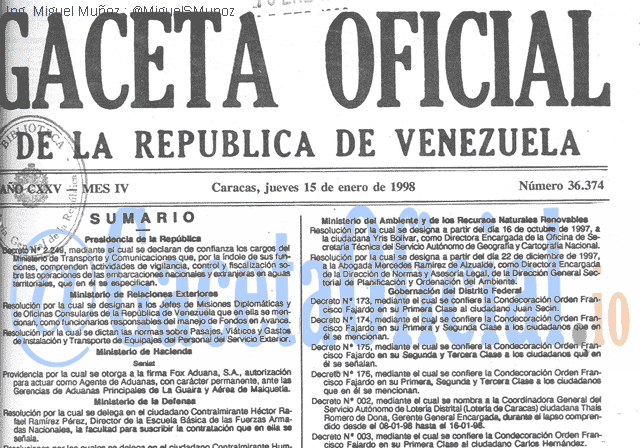 Gaceta Oficial 36374 del 15 Enero 1998