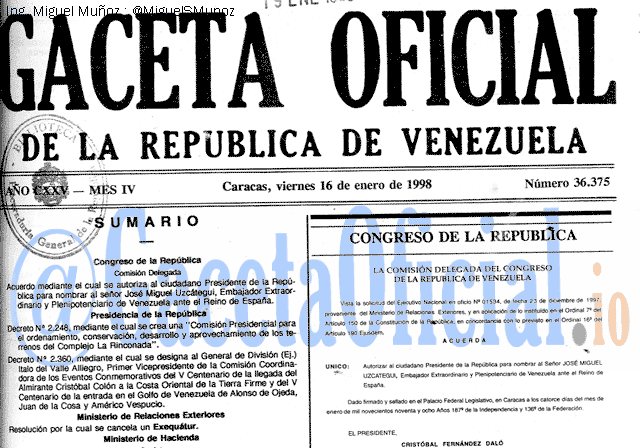 Gaceta Oficial 36375 del 16 Enero 1998