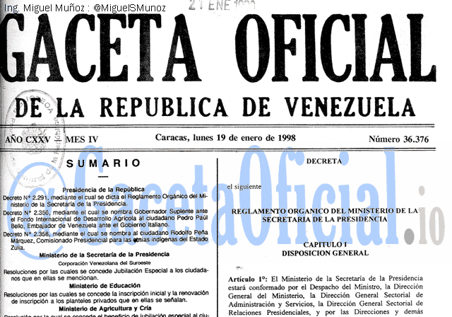 Gaceta Oficial 36376 del 19 Enero 1998
