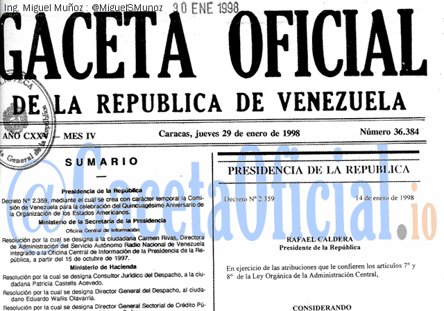 Gaceta Oficial 36384 del 29 Enero 1998