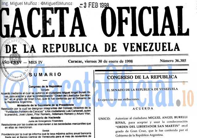Gaceta Oficial 36385 del 30 Enero 1998