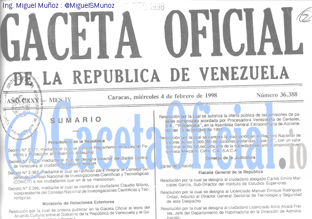 Gaceta Oficial 36388 del 4 Febrero 1998